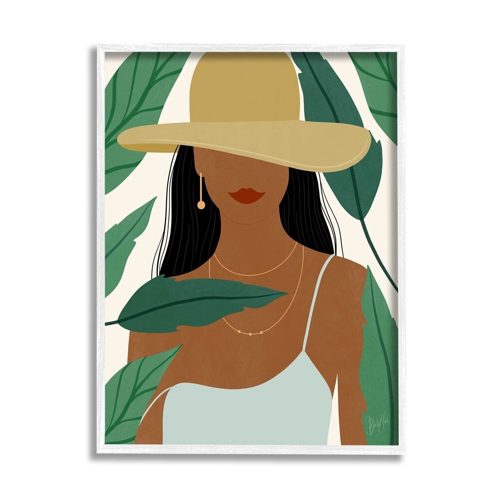 4187 Smiling Wearing Sun Hat Drifting Leaves Framed Wall Art, Design By